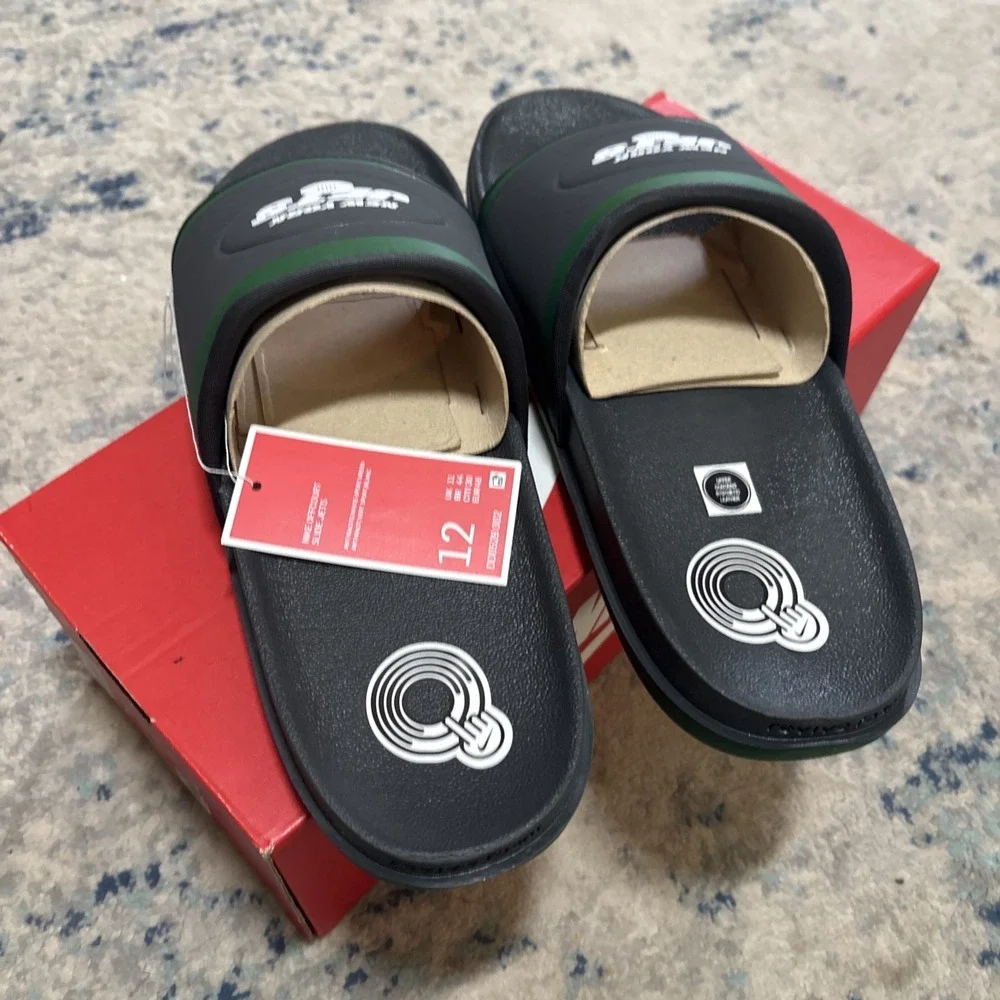 Nike Off Court Mens New York Jets Slides Size 12 Black & Green Sandals Shoes NFL